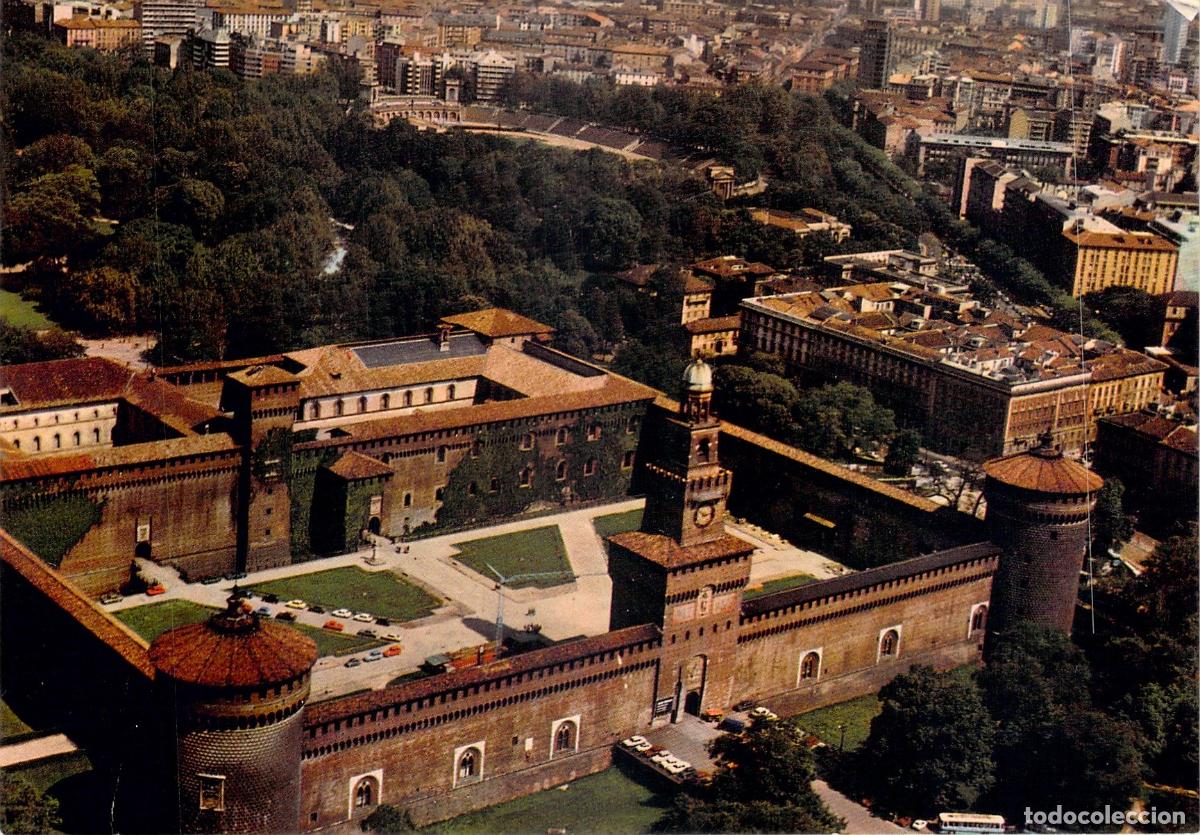 Postais: Postal Castillo Sforzesco Mil&aacute;n Italia Vista A&eacute;rea Paisaje Urbano