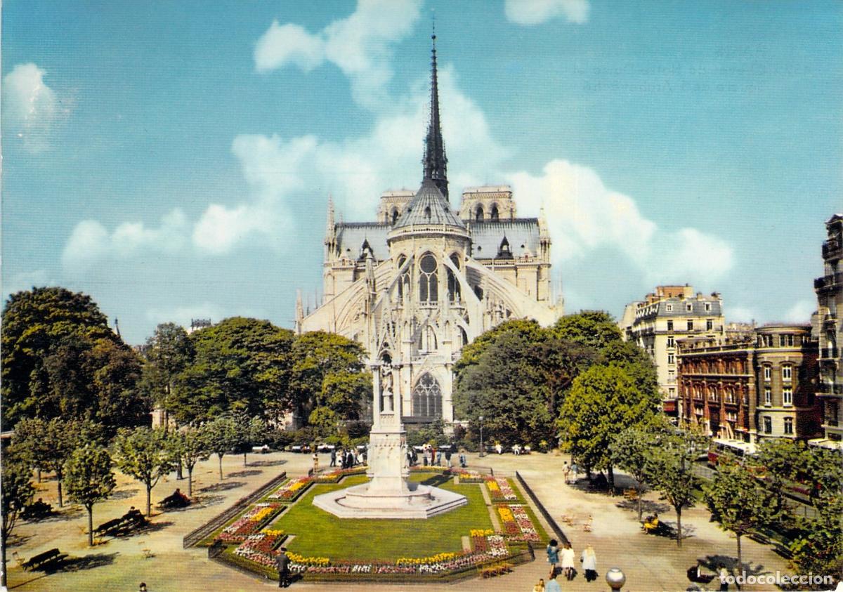 Cartoline: Postal Par&iacute;s: &Aacute;bside (Chevet) de Notre-Dame y Square de l'Archev&ecirc;ch&eacute;