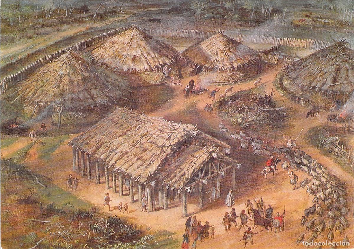Cartes Postales: Postal Reconstrucci&oacute;n Aldea de la Edad del Hierro, Heathrow, Alan Sorrell