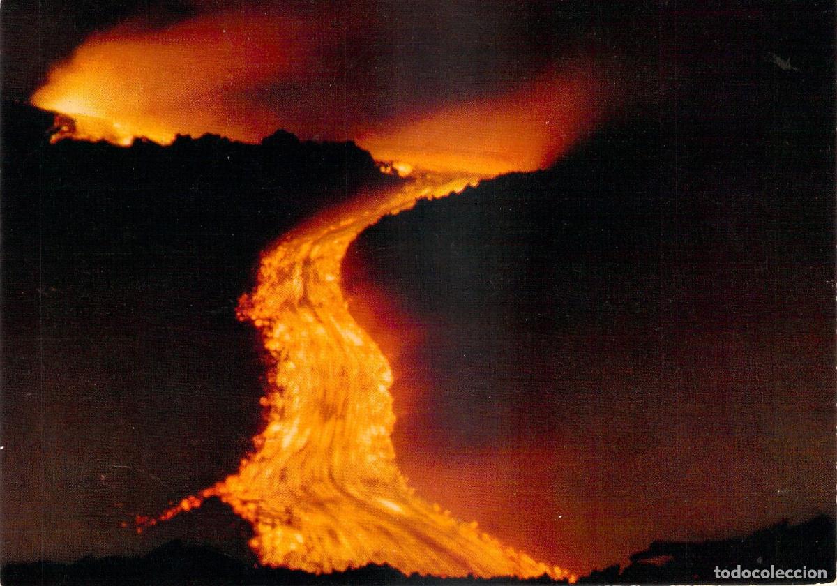 Postkarten: Postal Italia Sicilia Monte Etna Colada de Lava Erupci&oacute;n Nocturna