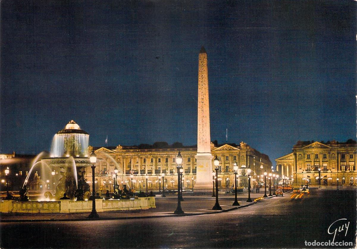 Postais: Postal Par&iacute;s Iluminada: Place de la Concorde y Obelisco de Luxor, Noche