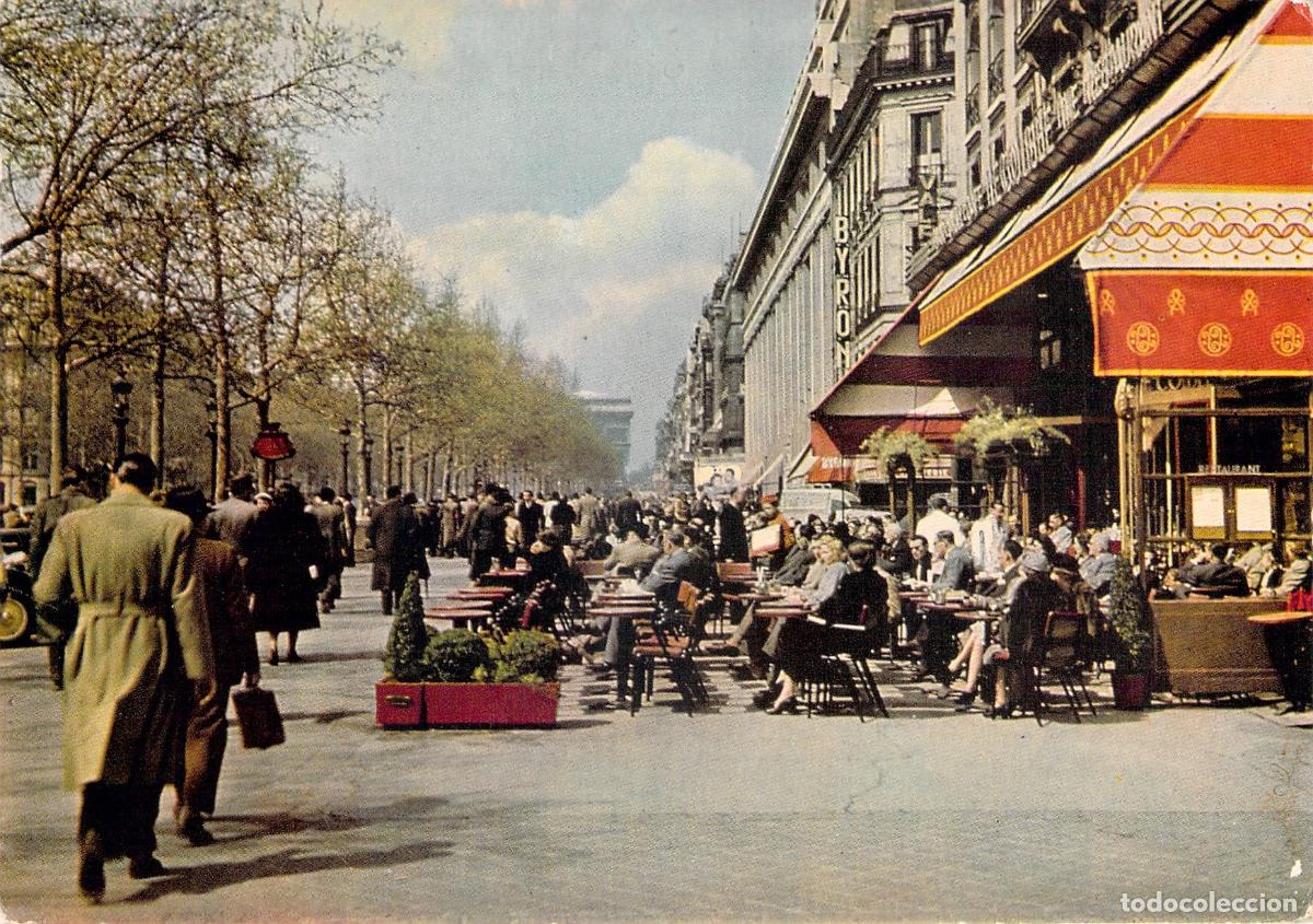 Cartoline: Postal PARIS L'Avenue des Champs-&Eacute;lys&eacute;es, Terraza de Caf&eacute;, Escena Urbana