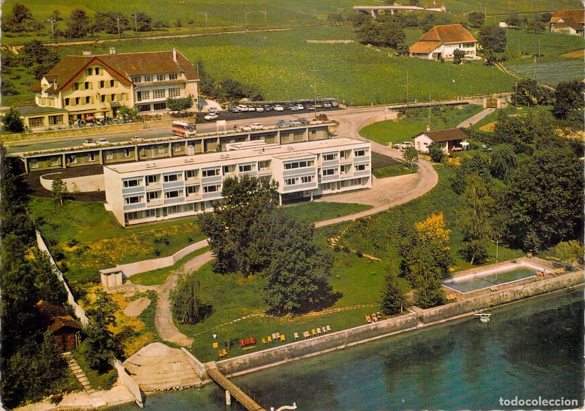 Postais: Postal Chez-le-Bart Suiza - Hotel des Platanes Motel Bellerive Vista A&eacute;rea
