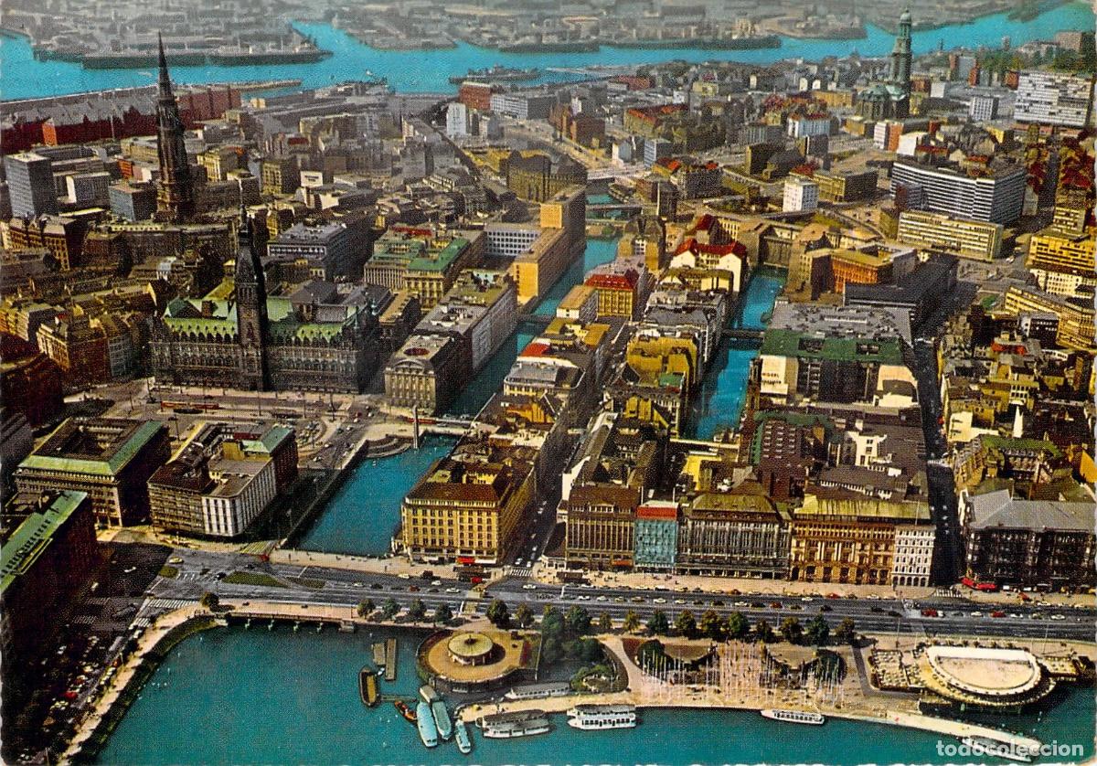 Postais: Postal Vista A&eacute;rea HAMBURGO Binnenalster Jungfernstieg Ciudad y Puerto