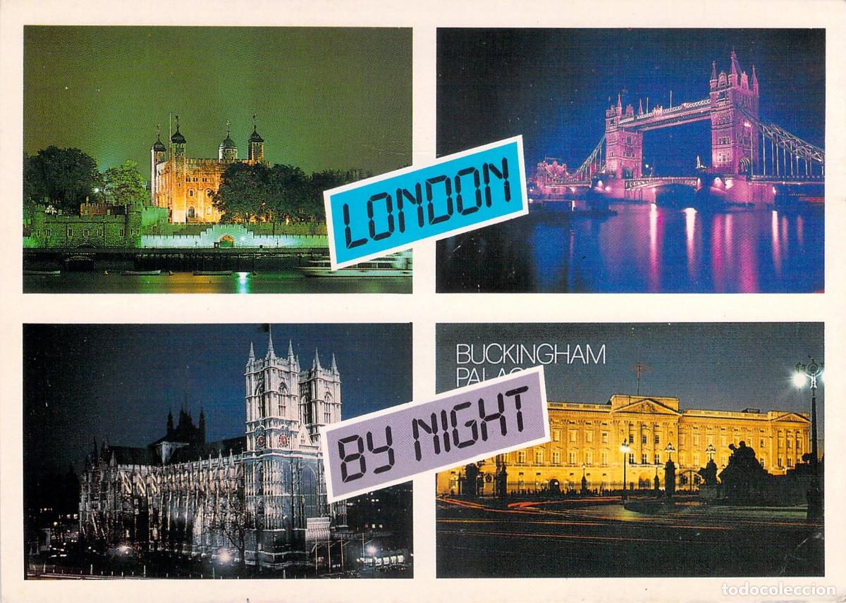 Cartes Postales: Postal de Londres Vistas Nocturnas: Tower Bridge, Buckingham y Abad&iacute;a de Westminster