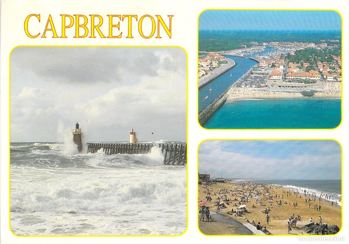 Cartes Postales: Postal Capbreton, Les Landes, Francia - Vistas M&uacute;ltiples: Puerto, Playa y Faro