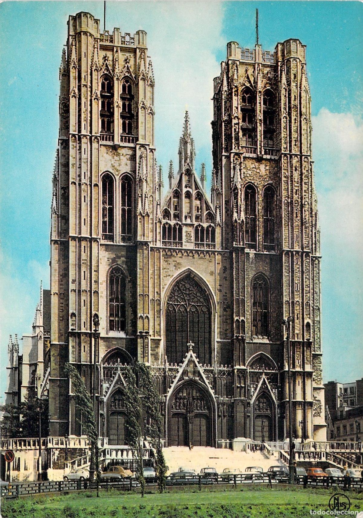 Cartoline: Postal Catedral de San Miguel y Santa G&uacute;dula, Fachada G&oacute;tica, Bruselas, B&eacute;lgica
