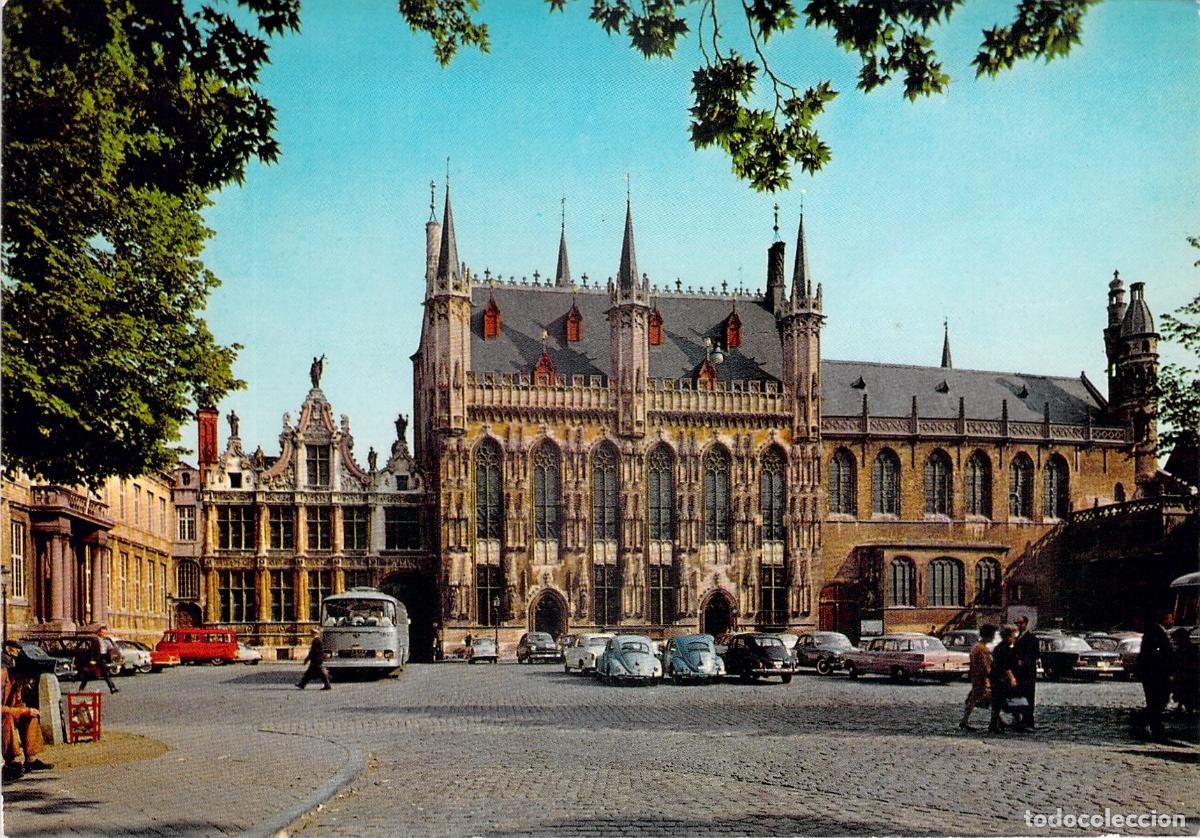 Postais: Postal Brujas B&eacute;lgica - Stadhuis Ayuntamiento G&oacute;tico - Escena Urbana