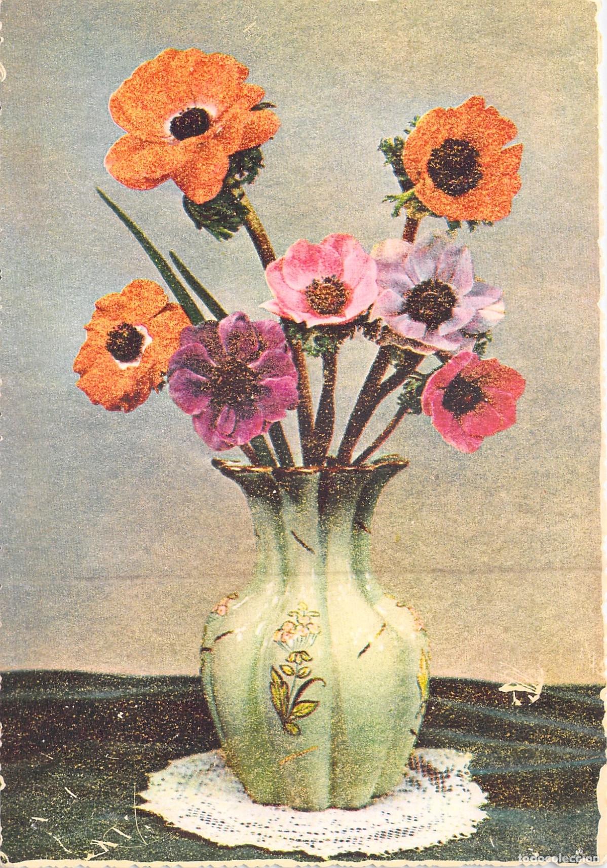 Postkarten: Postal An&eacute;monas Jarr&oacute;n Verde Ramo de Flores Naturaleza Muerta Impresa Italia
