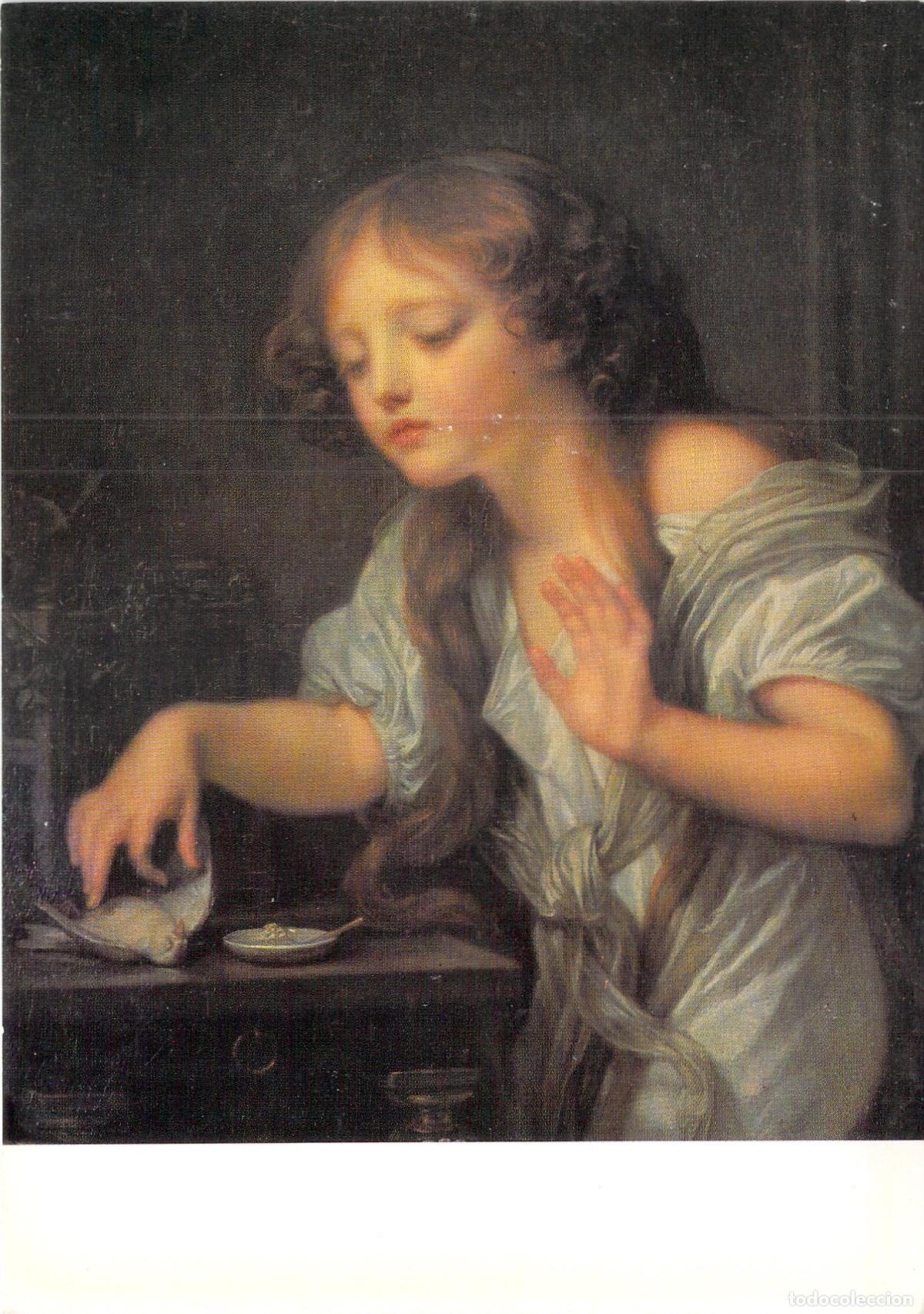 Postales: Postal Arte Neocl&aacute;sico: L'oiseau mort de Greuze - Museo del Louvre, Par&iacute;s
