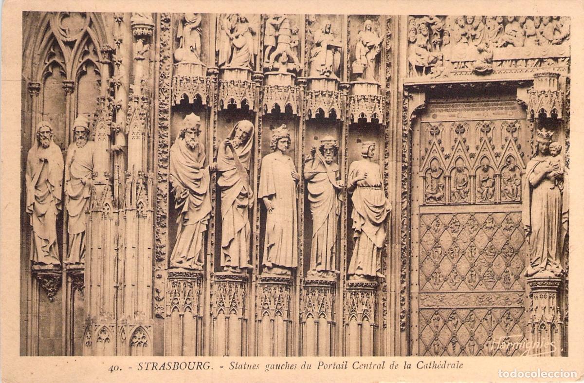 Postais: Postal Estrasburgo: Estatuas G&oacute;ticas P&oacute;rtico Central Catedral Notre Dame
