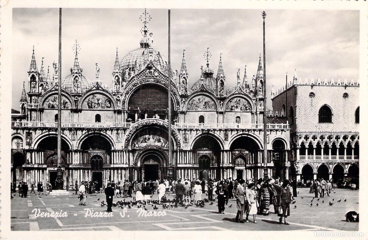 Postales: Postal Venecia - Fachada Bas&iacute;lica San Marcos y Palacio Ducal, Italia