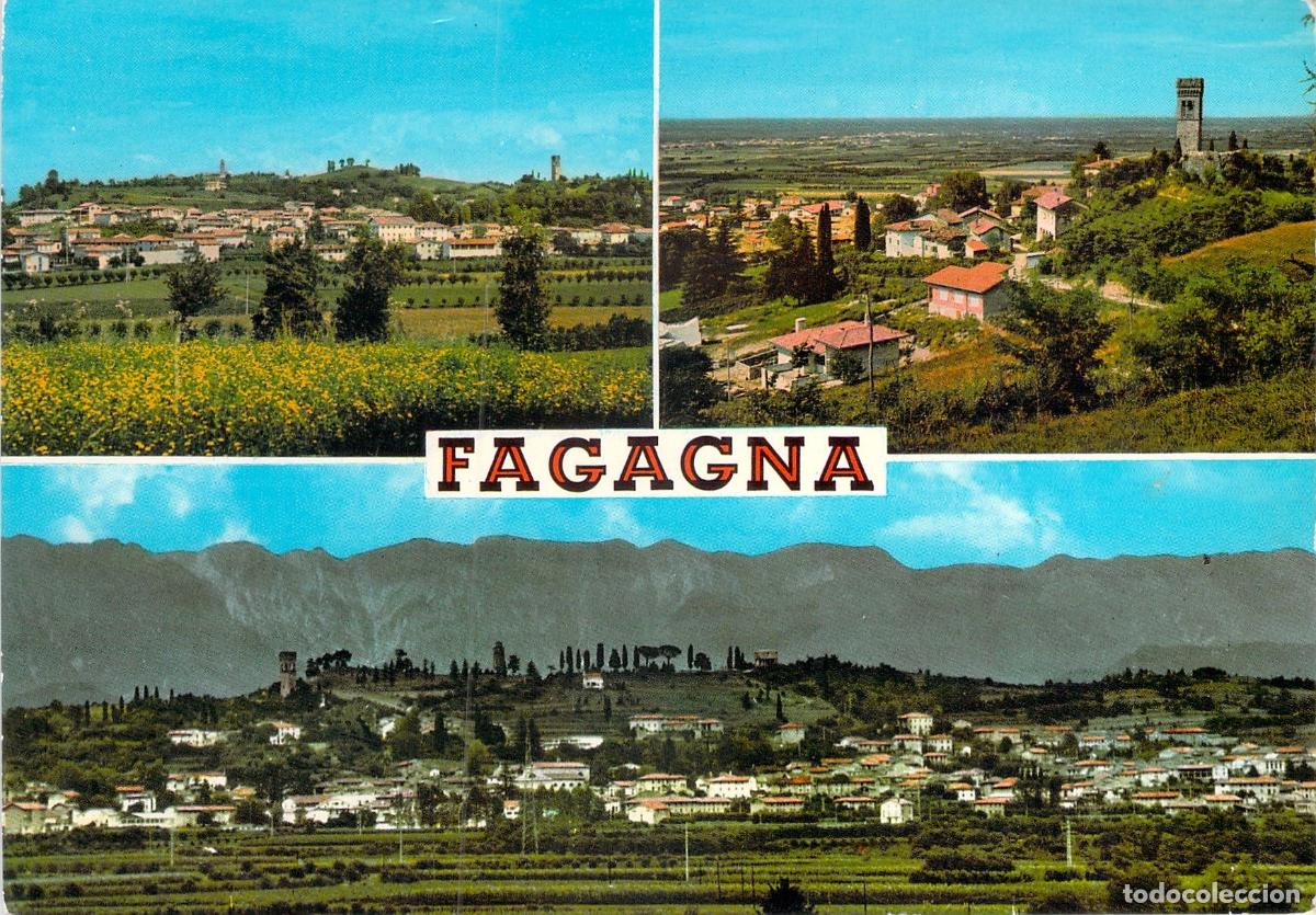 Postkarten: Postal Fagagna Italia, Vistas Panor&aacute;micas del Pueblo y Paisaje de Friuli