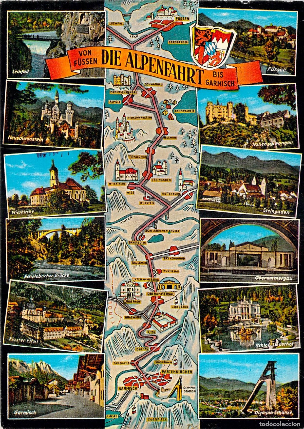 Cartes Postales: Postal Ruta Alpina de F&uuml;ssen a Garmisch, Castillos Neuschwanstein, Baviera