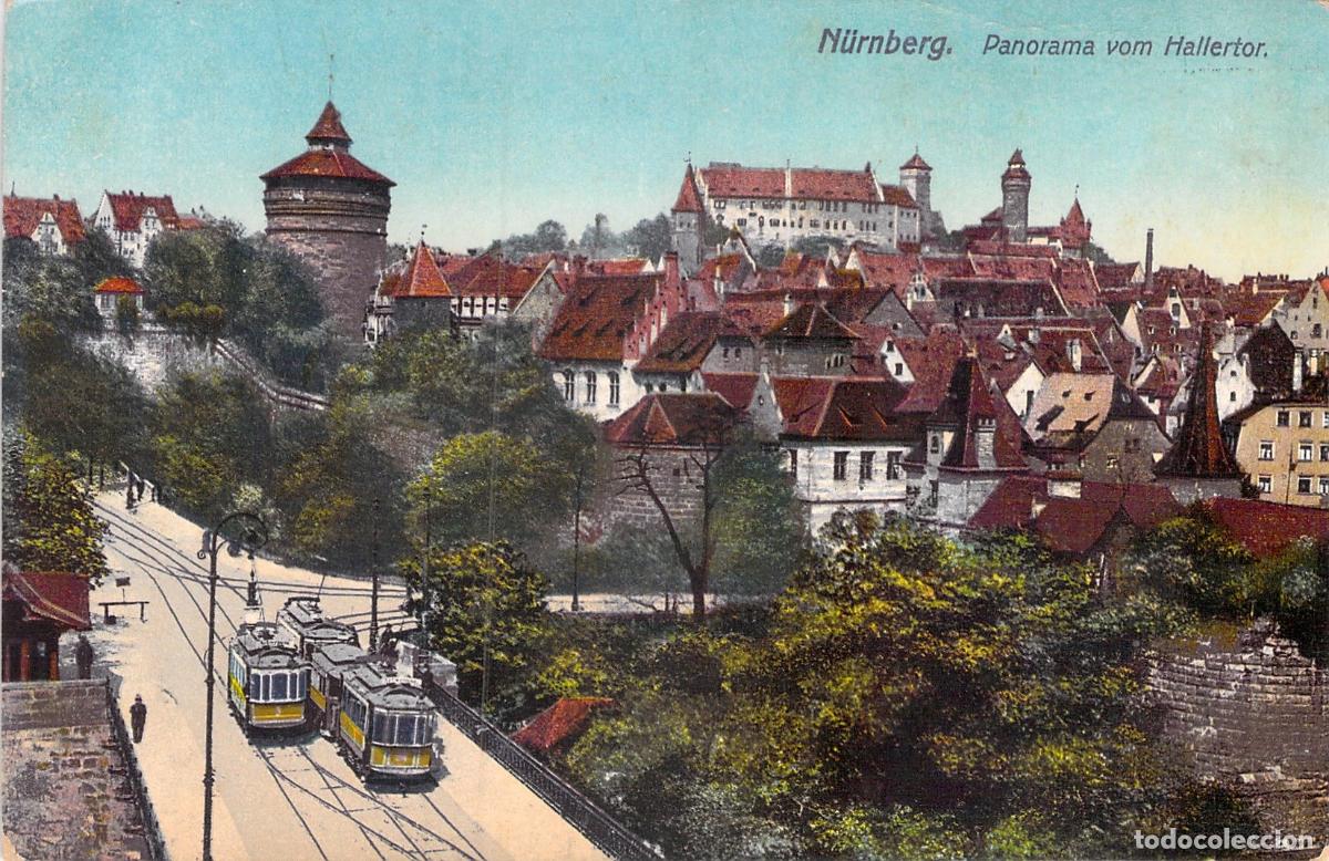 Postales: Postal Panorama de N&uacute;remberg (N&uuml;rnberg) con Tranv&iacute;as y Castillo, Alemania