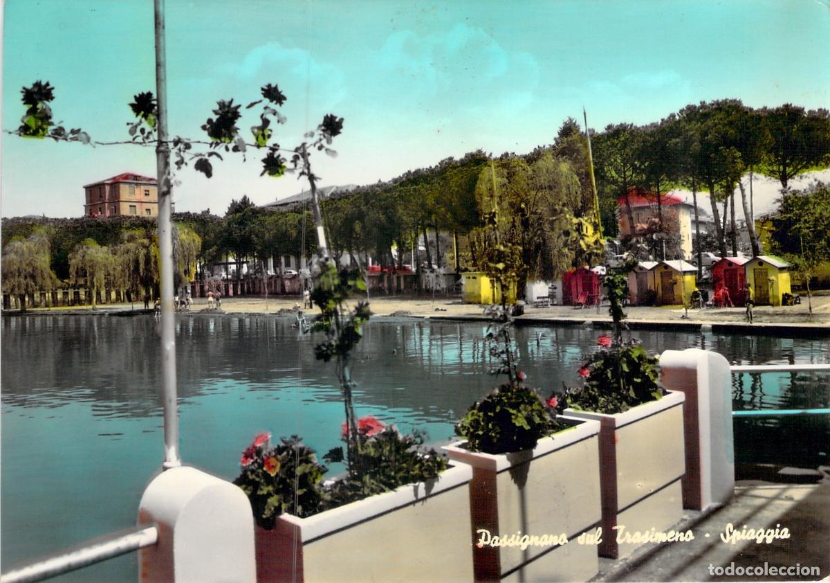 Postales: Postal Passignano sul Trasimeno Lago Trasimeno Spiaggia Caba&ntilde;as Coloreada Italia