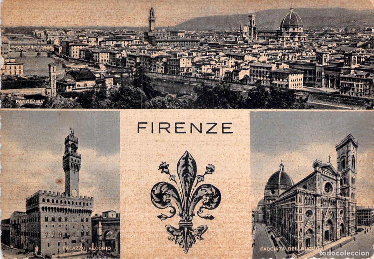 Postales: Postal Panor&aacute;mica Florencia Italia - Vistas Duomo y Palazzo Vecchio Arquitectura