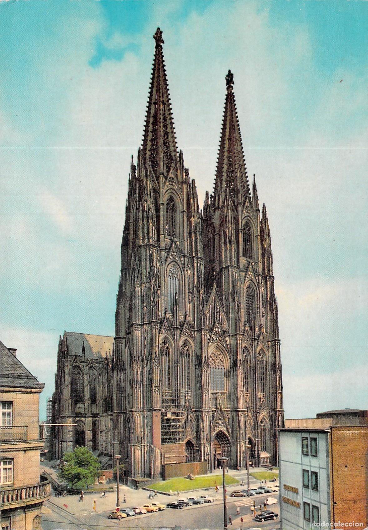 Postales: Postal de Colonia: Fachada y Torres de la Majestuosa Catedral G&oacute;tica (Alemania)