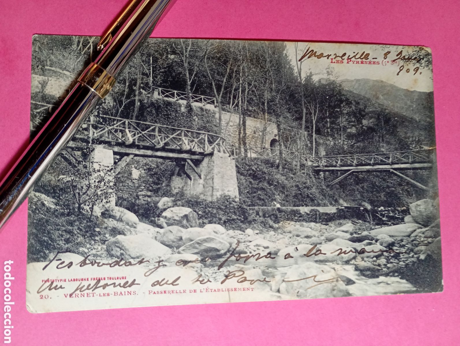 Postales: POSTAL VINTAGE 1909 CIR. B/N 20 VERNET LES BAINS PASSARELLE DE L&acute;ETABLISSEMENT LABOUCHE FRS. R1206