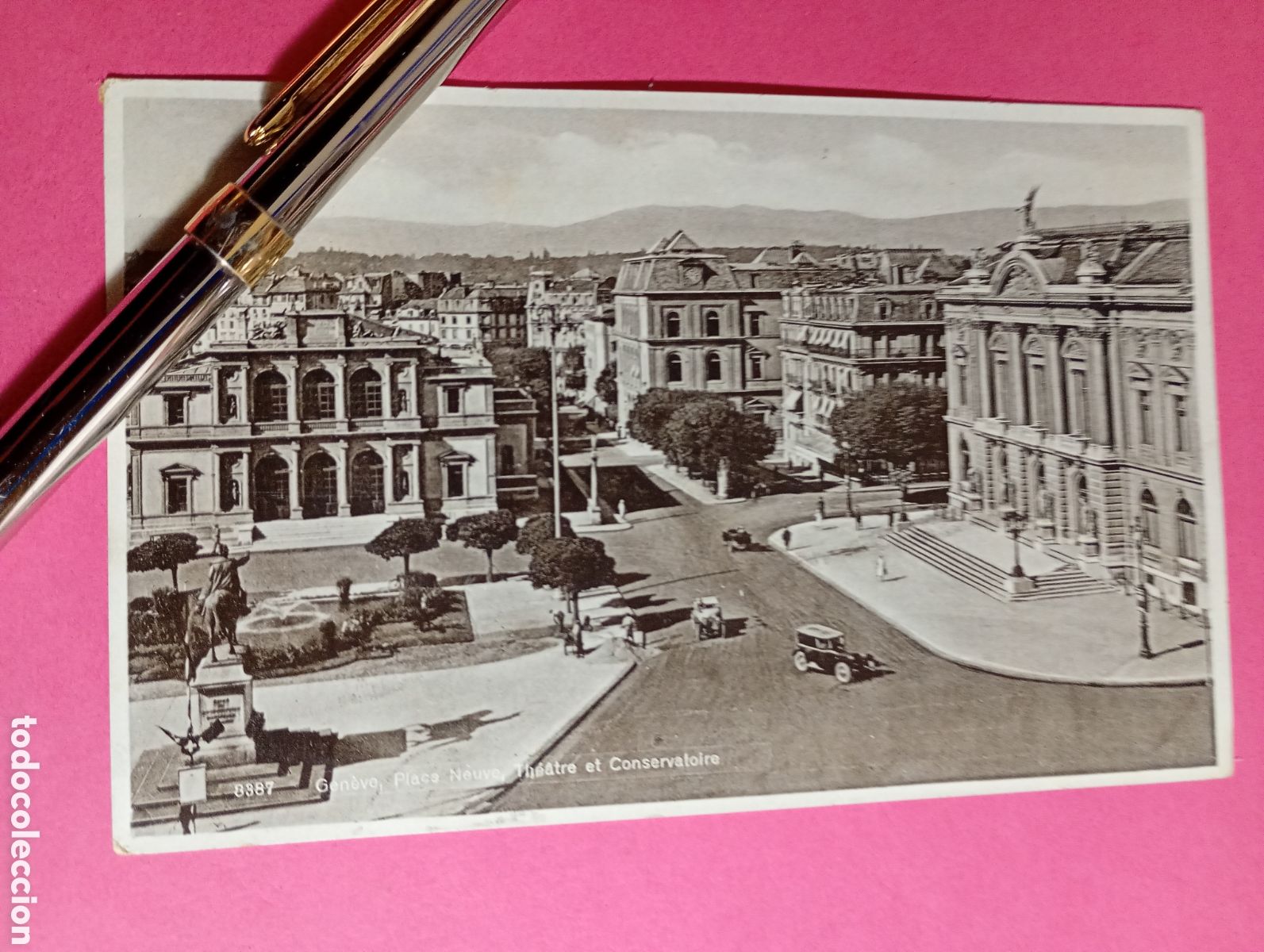 Postales: Postal vintage Gen&egrave;ve (Suiza) Ginebra &ndash; Place Neuve, Th&eacute;&acirc;tre et Conservatoire &ndash; B/N CIRC. R1207