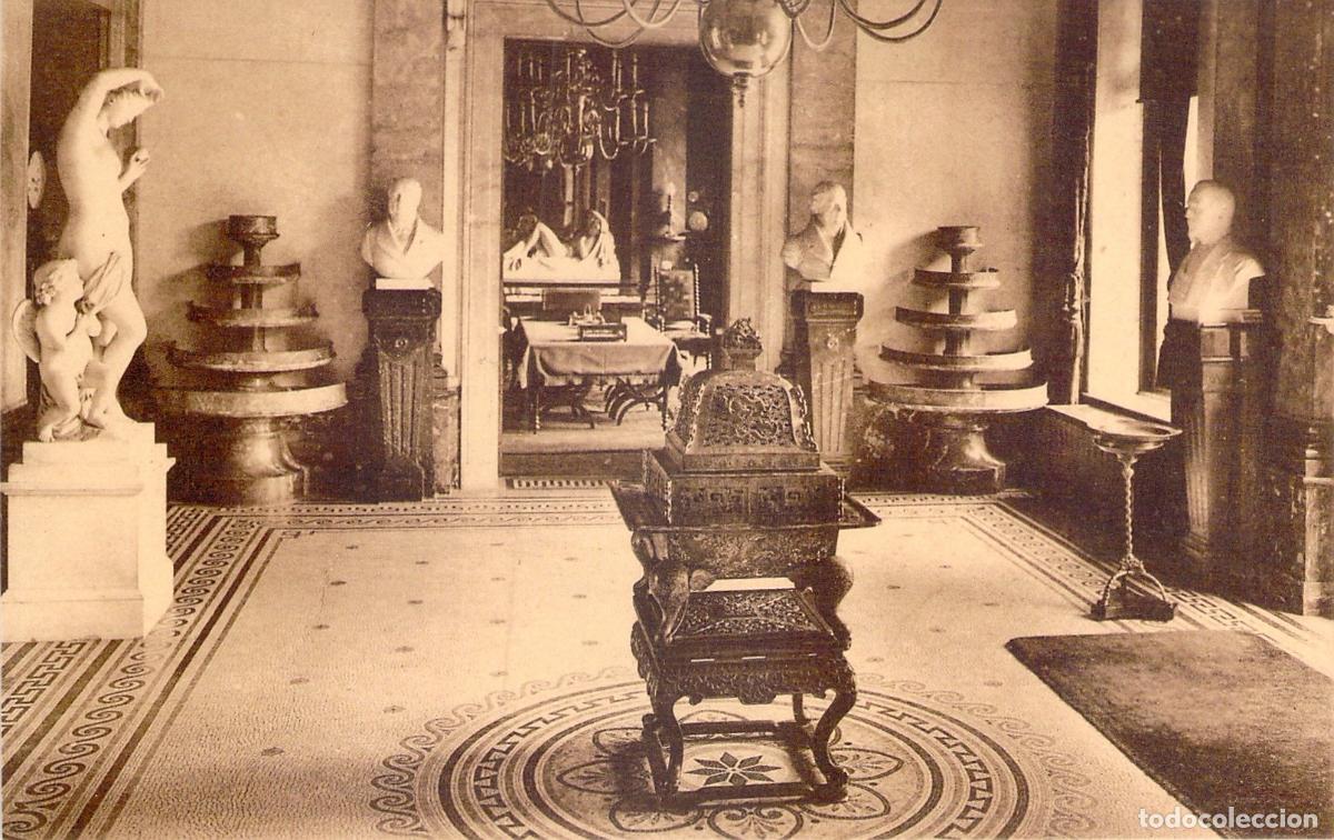 Postcards: Postal B&eacute;lgica: Sal&oacute;n Interior, Ch&acirc;teau de Mariemont, Esculturas y Mosaico.