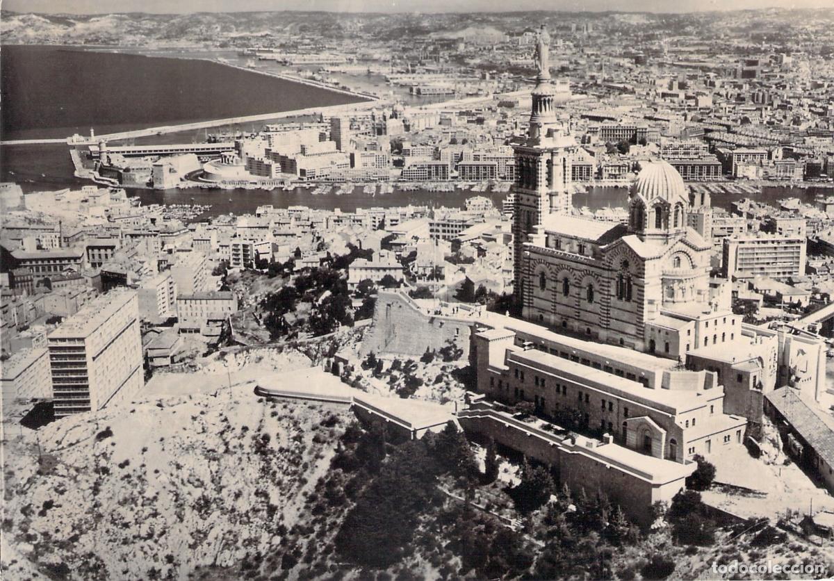 Postkarten: Postal Marsella, Notre-Dame de la Garde, Vista A&eacute;rea, Fotograf&iacute;a Blanco y Negro
