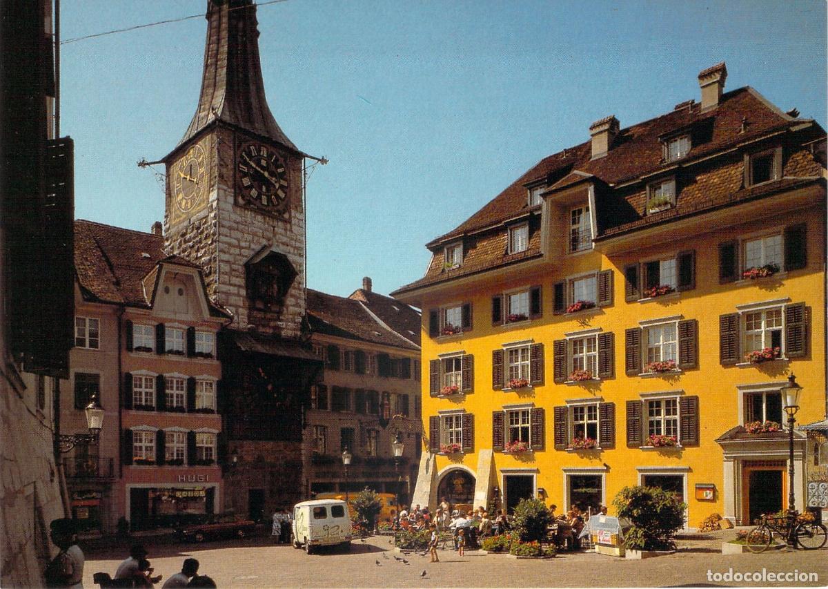 Postales: Postal Solothurn Suiza - Torre del Reloj Astron&oacute;mico y Edificio Amarillo - Foto 1