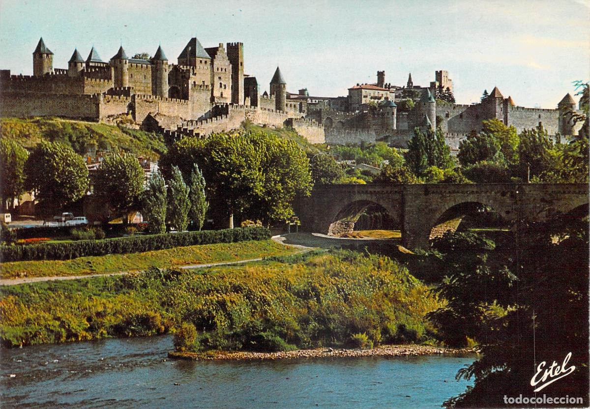 Postais: Postal Carcassonne Francia, Vista General de las Murallas y R&iacute;o Aude