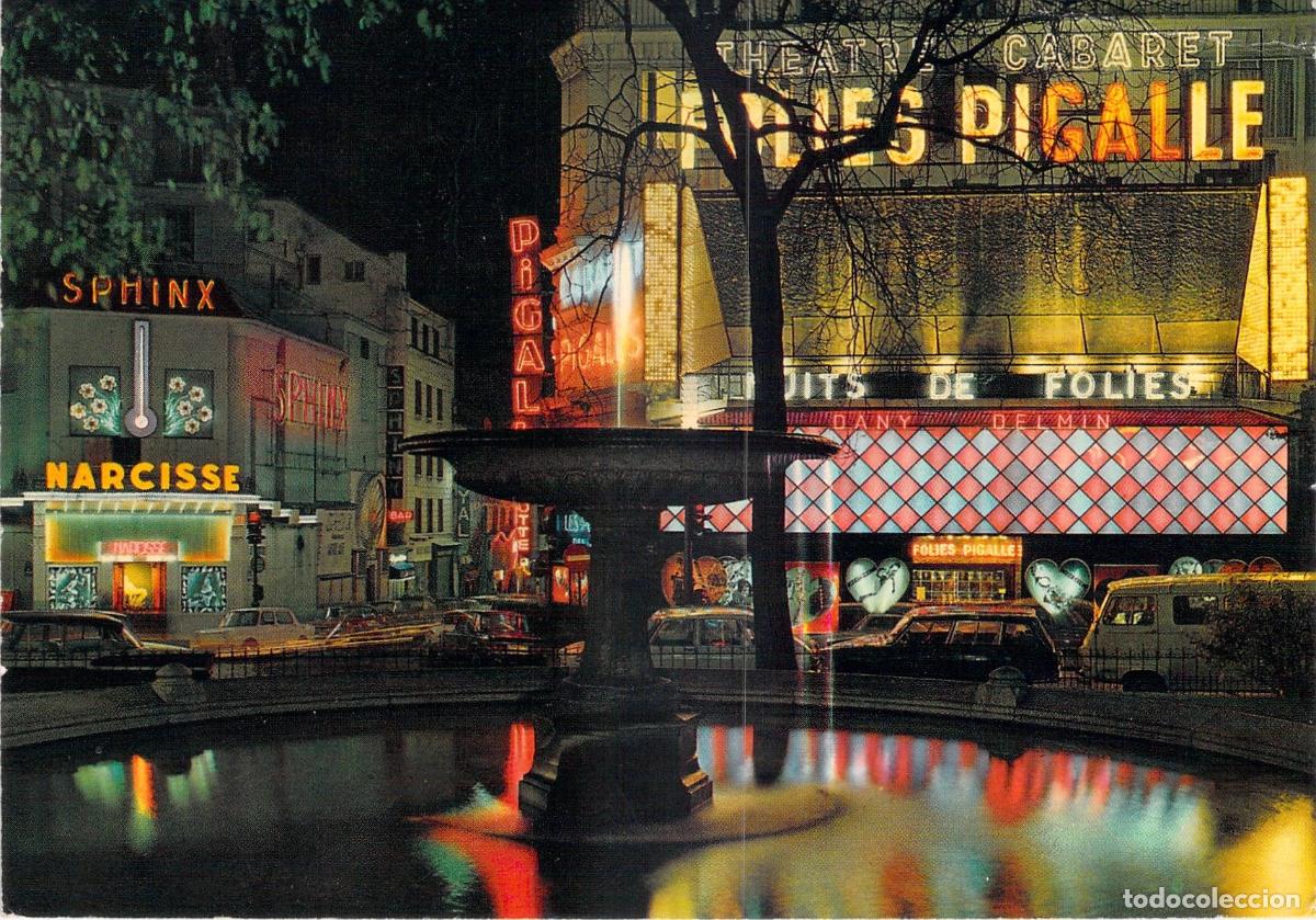 Postcards: Postal Par&iacute;s Noche Iluminada - Cabarets de Place Pigalle - Francia
