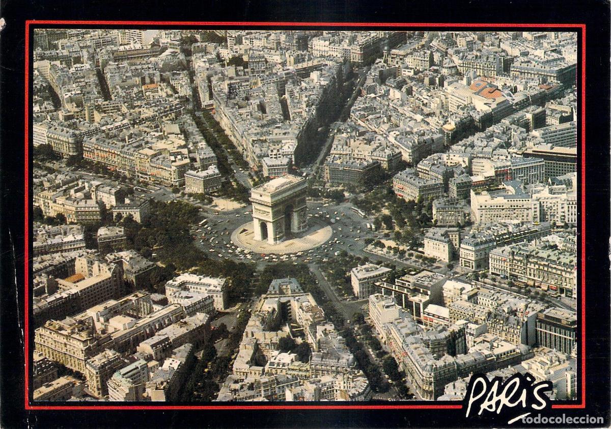 Postcards: Postal Par&iacute;s Vista A&eacute;rea del Arco del Triunfo y Place de l'&Eacute;toile, Francia