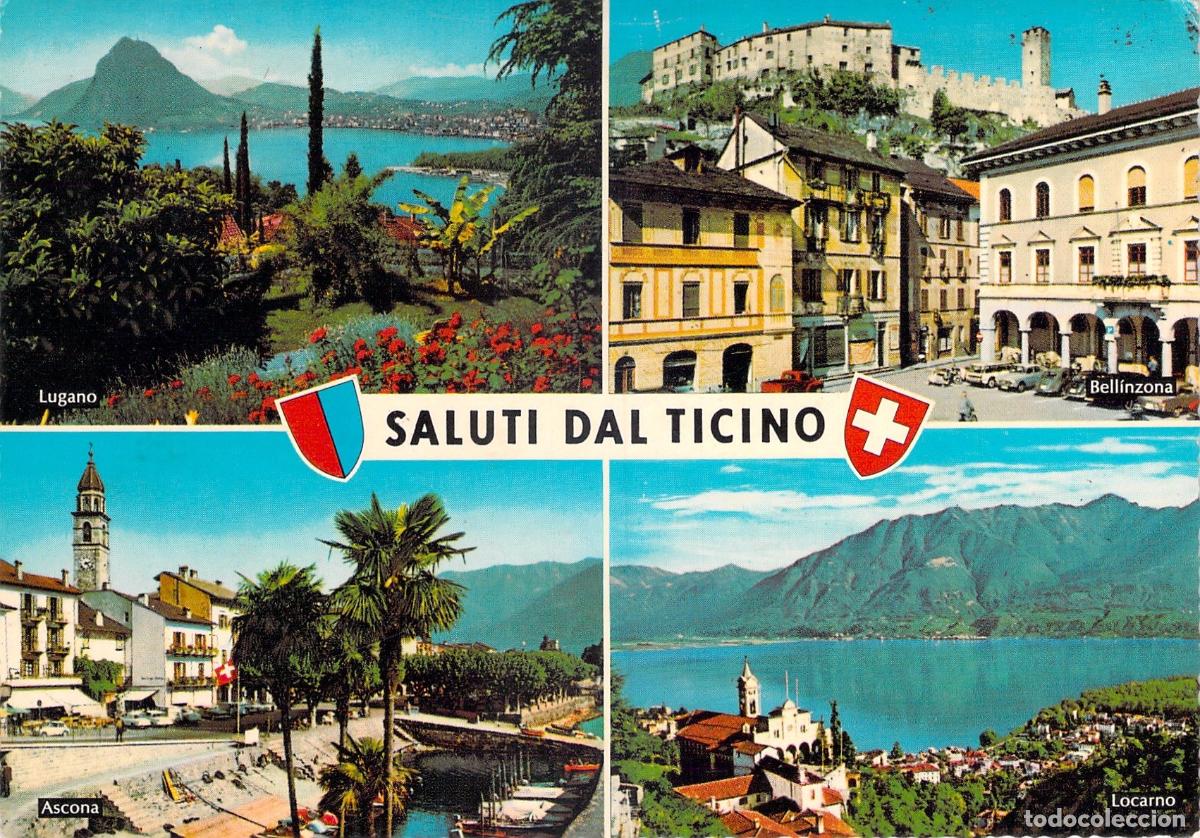 Postales: Postal de Suiza: Vistas M&uacute;ltiples del Cant&oacute;n Ticino (Lugano, Bellinzona)
