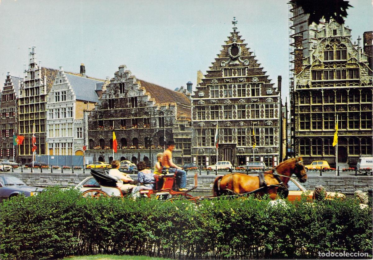 Cartes Postales: Postal Gante B&eacute;lgica - Graslei Quai aux Herbes, Carruaje y Casas Gremiales