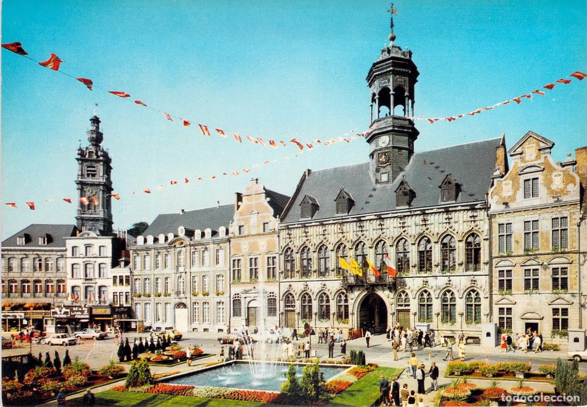 Cartes Postales: Postal Mons Grand'Place, H&ocirc;tel de Ville y Beffroi. B&eacute;lgica, Arquitectura