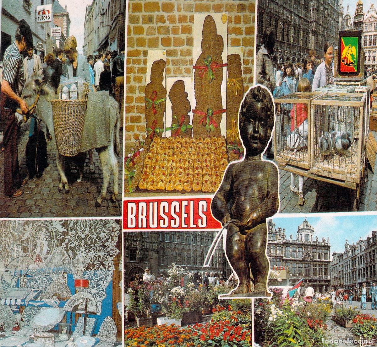 Postkarten: Postal Bruselas Collaje Manneken Pis Escenas Calle Grand-Place B&eacute;lgica