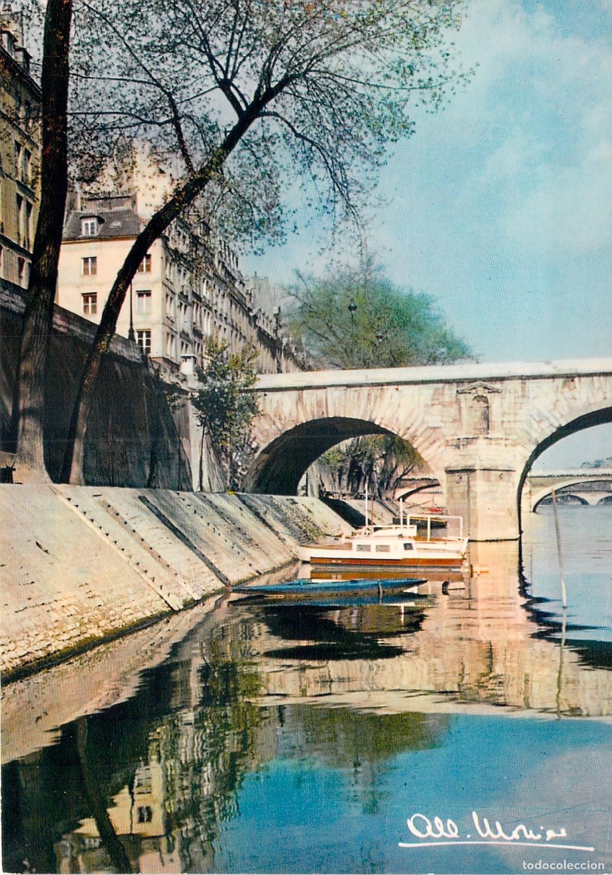 Postkarten: Postal Par&iacute;s Quai d'Anjou y Pont-Marie sobre el R&iacute;o Sena, Francia