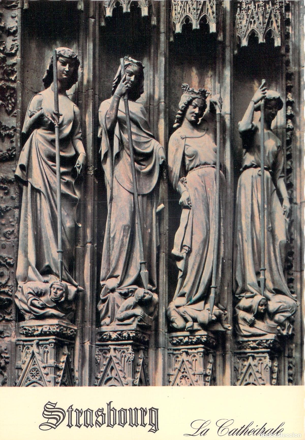Cartoline: Postal Estrasburgo, Catedral Notre-Dame, Esculturas Virtudes y Vicios