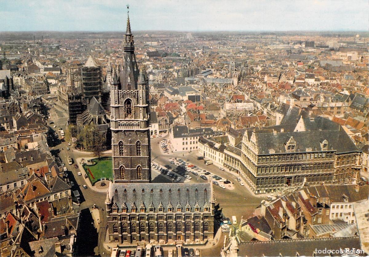 Cartes Postales: Postal Gante B&eacute;lgica - Vista A&eacute;rea Campanario Belfort e Iglesia San Nicol&aacute;s