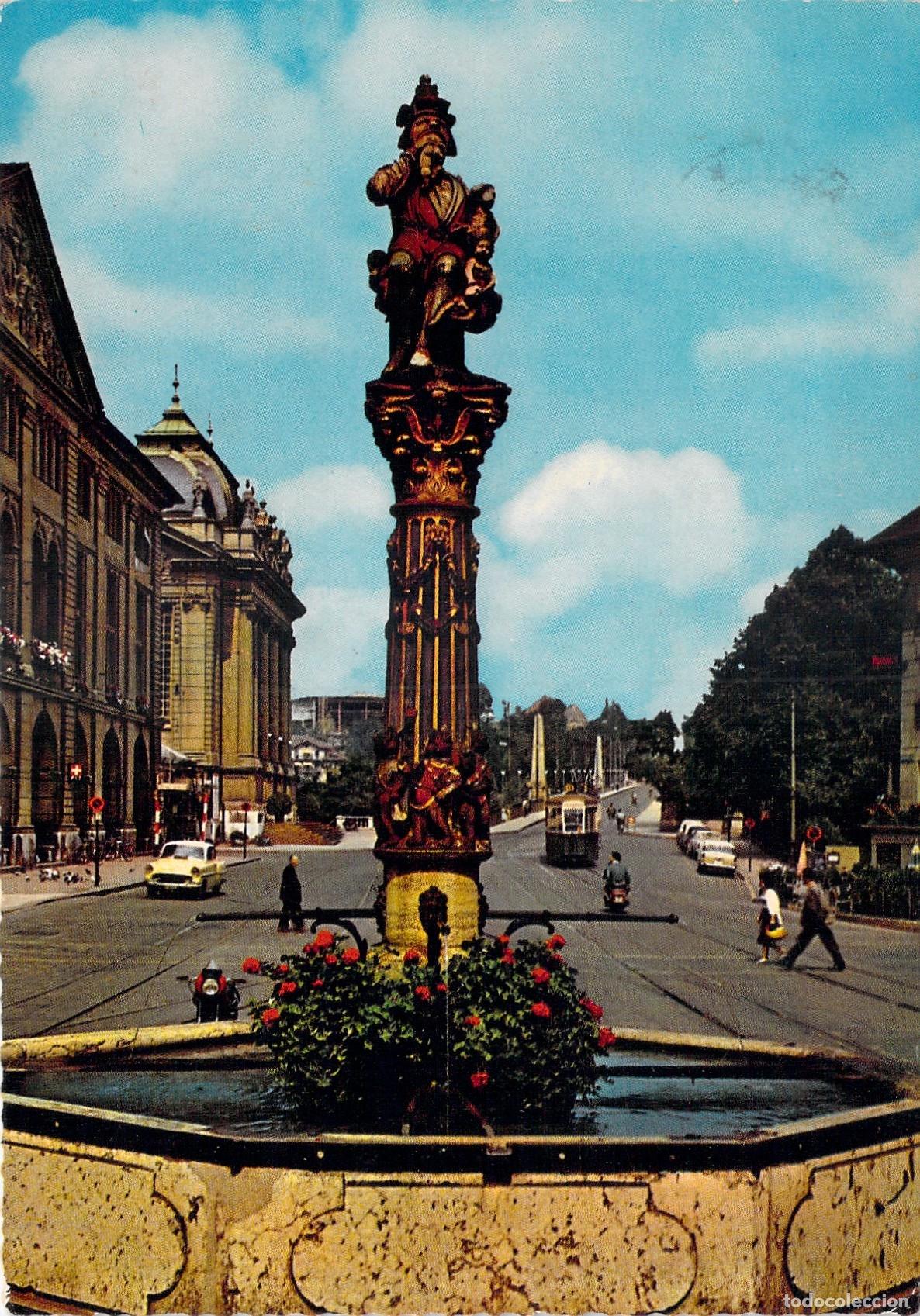 Postais: Postal Berna Suiza, Vista de Calle Mayor y Fuente Hist&oacute;rica, Circulada