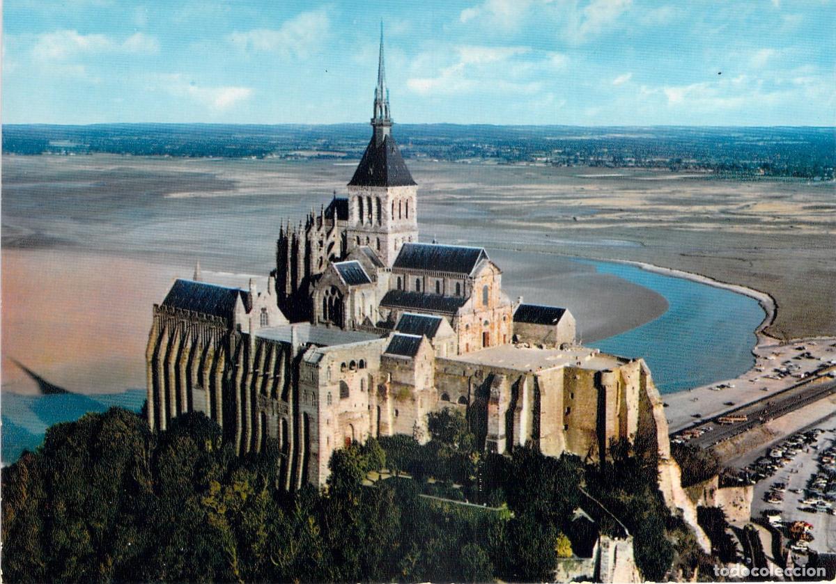 Postkarten: Postal A&eacute;rea Abad&iacute;a Mont-Saint-Michel, Monumento Hist&oacute;rico, Francia