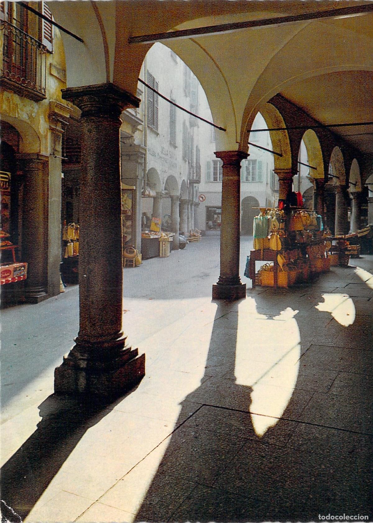 Postkarten: Postal Lugano, Suiza - P&oacute;rcheles Arquitect&oacute;nicos y Calle Comercial