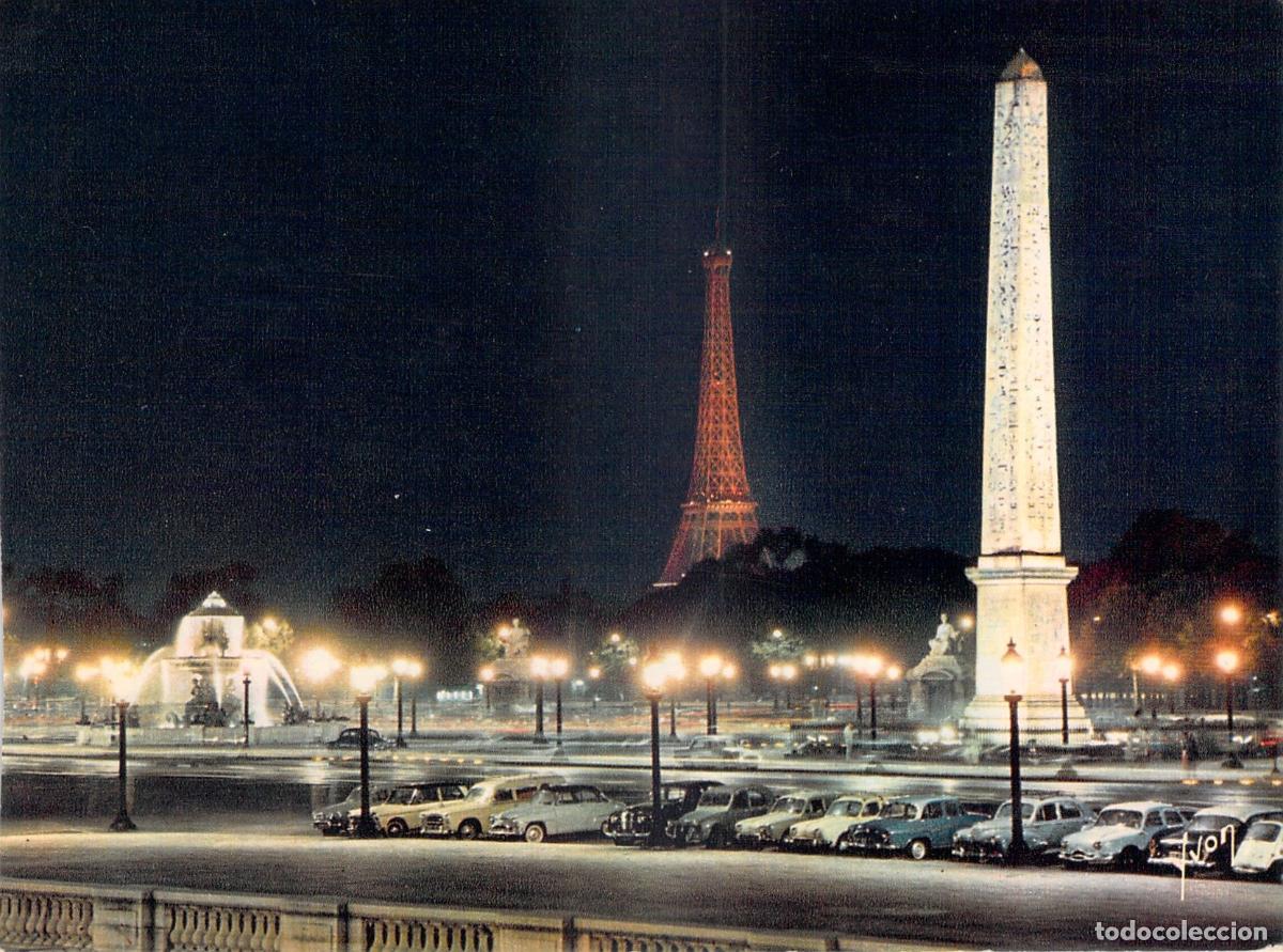 Postcards: Postal Par&iacute;s Nocturna: Obelisco y Torre Eiffel Iluminados, Place de la Concorde