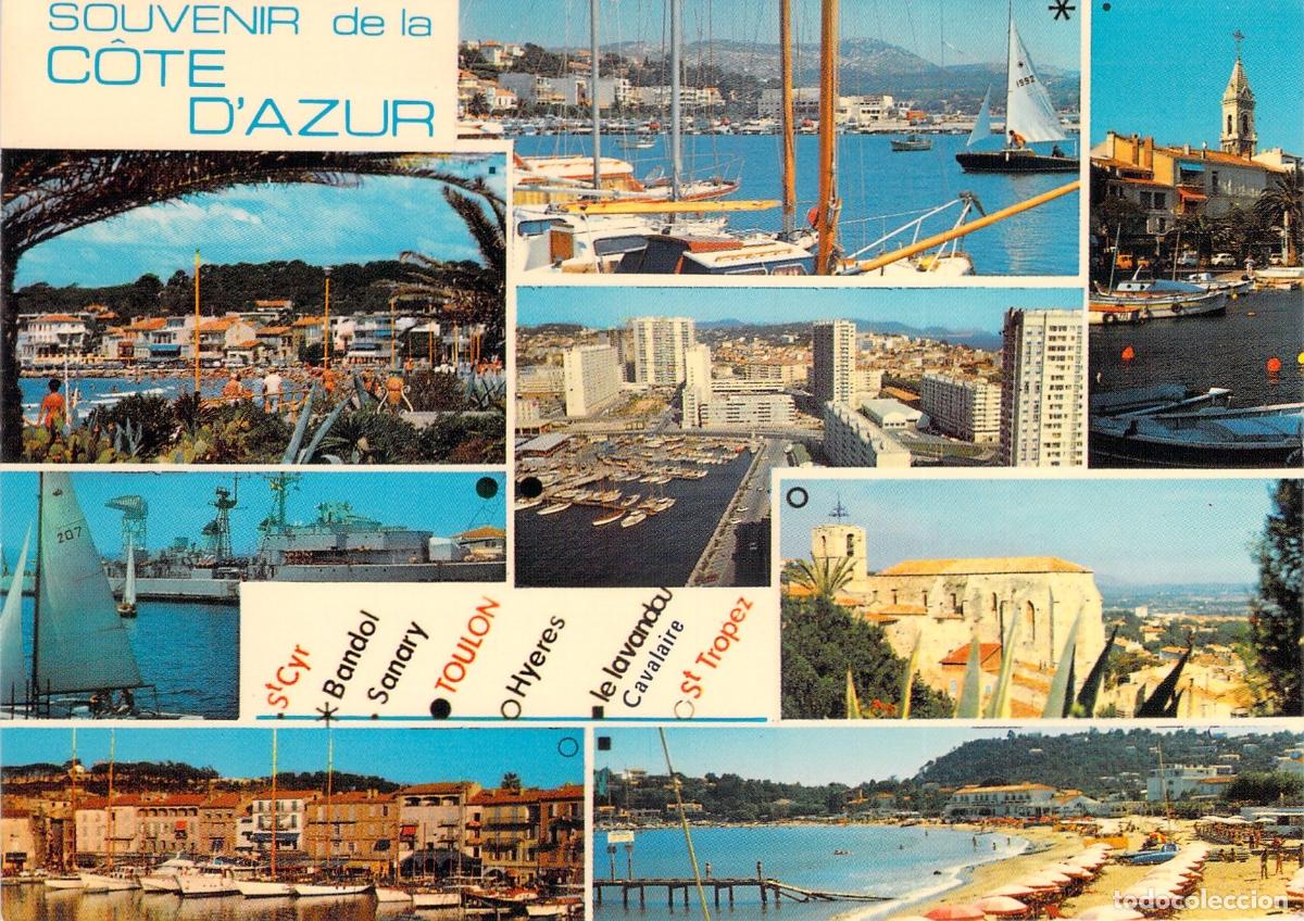 Cartes Postales: Postal Souvenir de la Costa Azul, Collage de Toulon, Saint-Tropez y Bandol