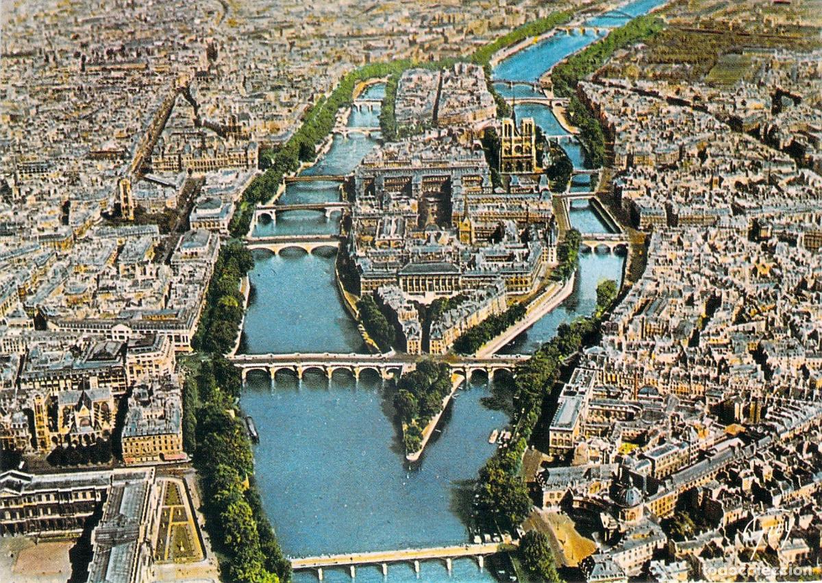 Postais: Postal Par&iacute;s Vista A&eacute;rea &Icirc;le de la Cit&eacute; Notre Dame R&iacute;o Sena Ediciones Guy