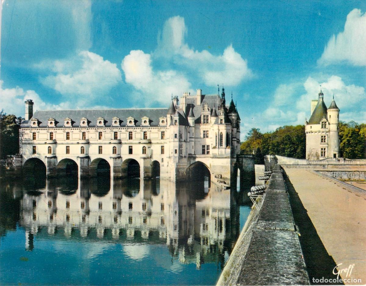 Postkarten: Postal Chenonceaux, Ch&acirc;teau en el R&iacute;o Cher, Valle del Loira, Francia