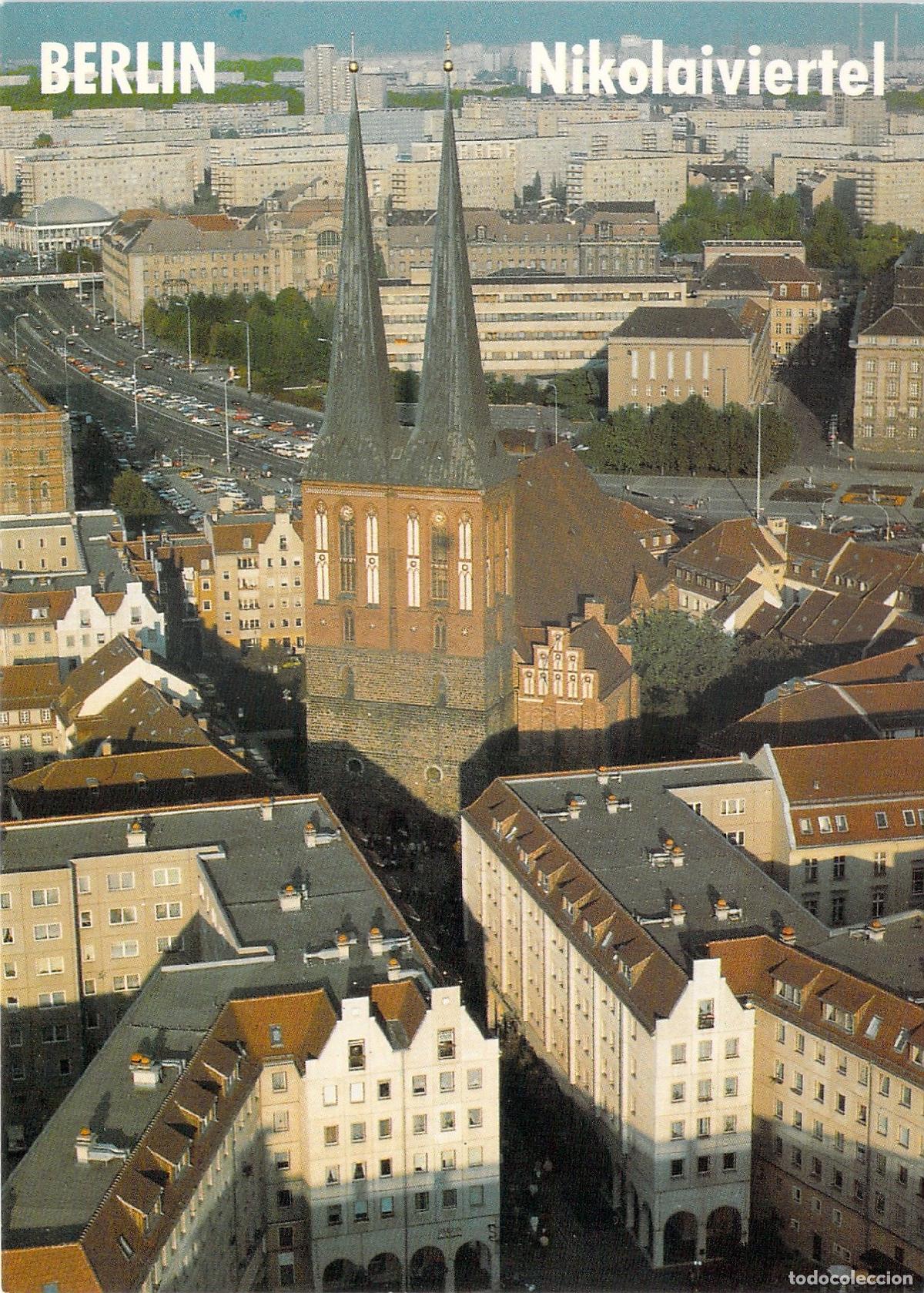 Postcards: Postal Berl&iacute;n Panorama A&eacute;reo del Nikolaiviertel y la Iglesia de San Nicol&aacute;s