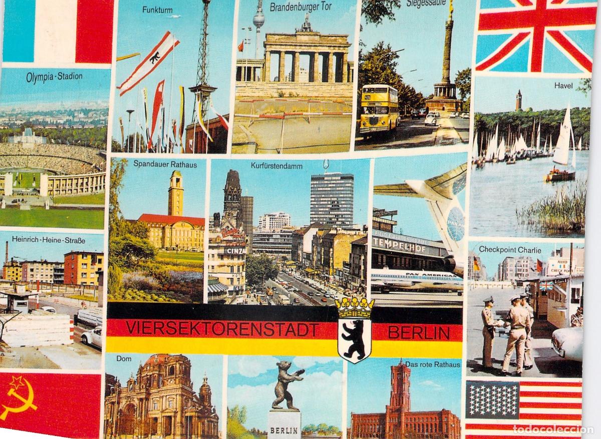 Postais: Postal Berl&iacute;n Occidental Collage Vistas M&uacute;ltiples Checkpoint Charlie Alemania
