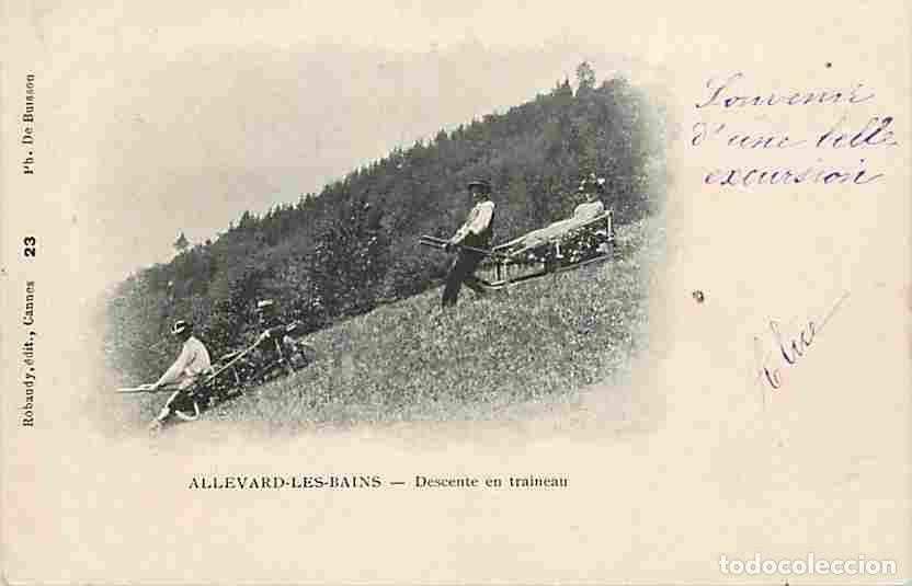 Postais: France - 38 - Allevard les Bains - Descente en Traineau - Anim&eacute;e - Pr&eacute;curseur - CPA - Voir Scans Rec