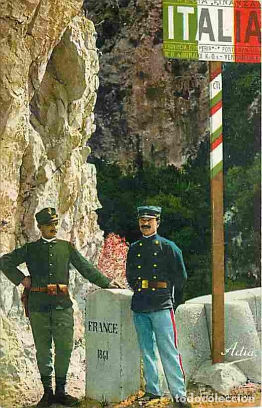 Postkarten: France - 06 - Menton - Douaniers Fran&ccedil;ais et Italiens &agrave; la Fronti&egrave;re - Anim&eacute;e - Coloris&eacute;e - Douanes