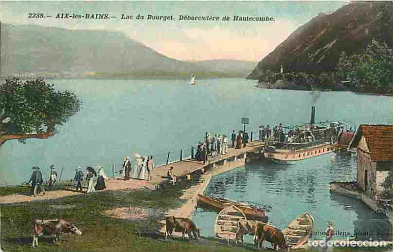 Postkarten: France - 73 - Aix les Bains - Lac du Bourget - D&eacute;barcad&egrave;re de Hautecombe - Anim&eacute;e - Coloris&eacute;e - Vach
