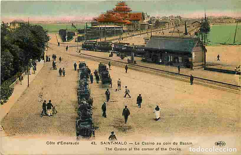 Cartoline: France - 35 - Saint Malo - Le Casino au coin du Bassin - Anim&eacute;e - Train - CPA - Voir Scans Recto-Ver